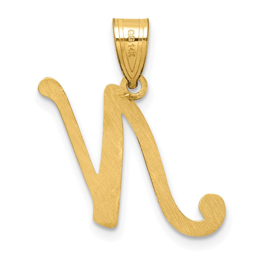 14K Yellow Gold Script Letter N Initial Pendant