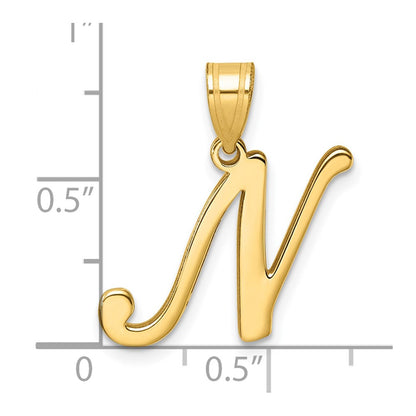 14K Yellow Gold Script Letter N Initial Pendant