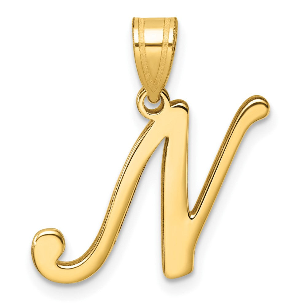 14K Yellow Gold Script Letter N Initial Pendant