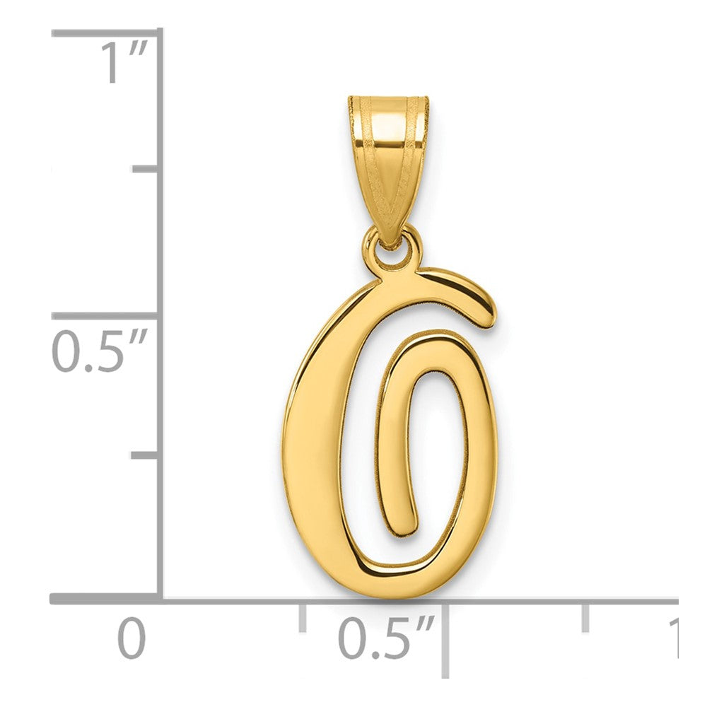 14K Yellow Gold Script Letter O Initial Pendant