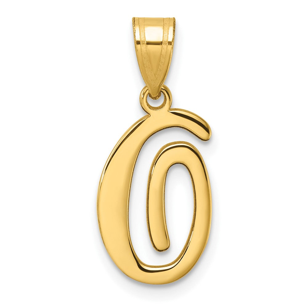 14K Yellow Gold Script Letter O Initial Pendant