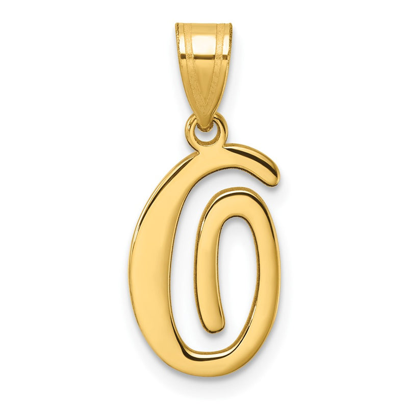 14K Yellow Gold Script Letter O Initial Pendant
