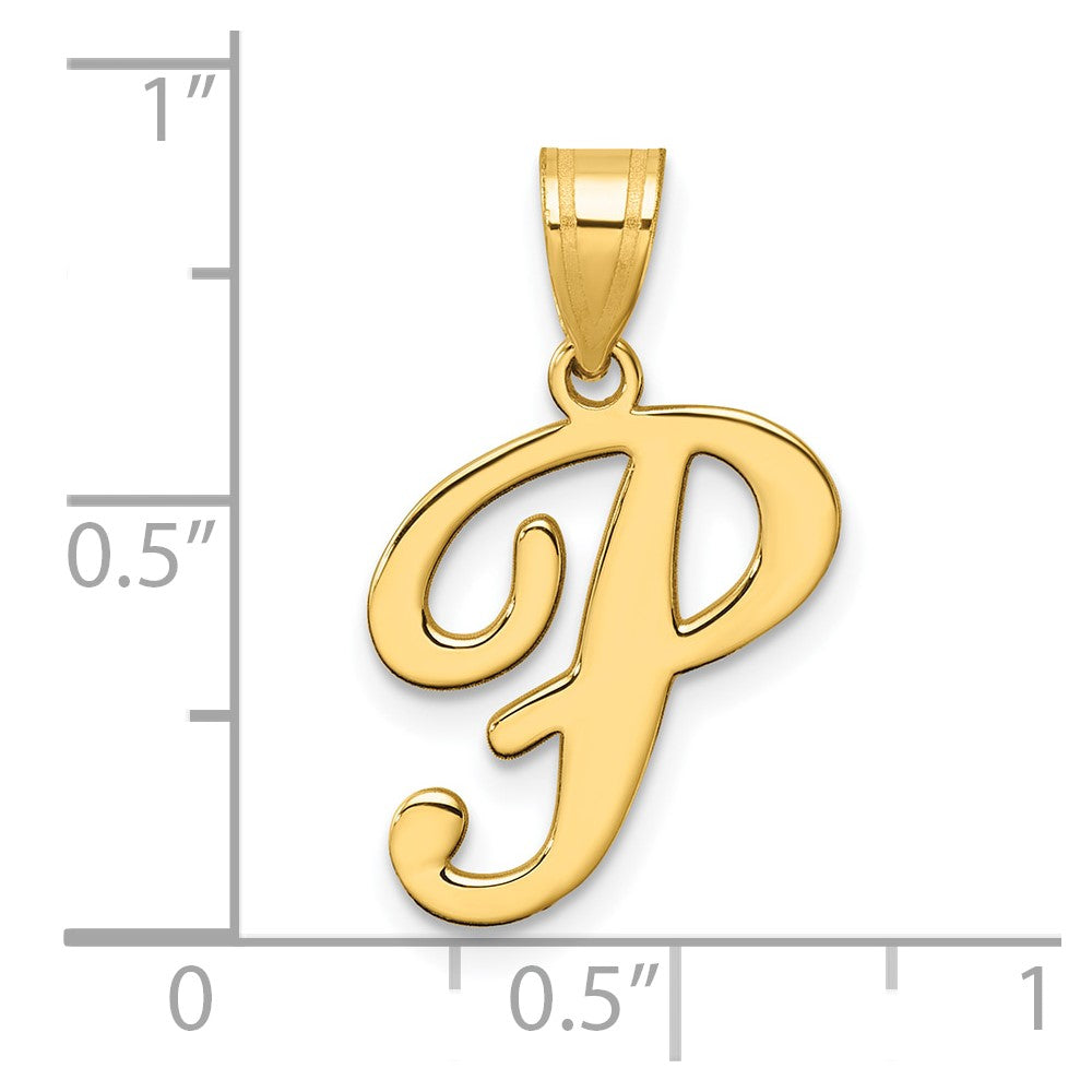 14K Yellow Gold Script Letter P Initial Pendant
