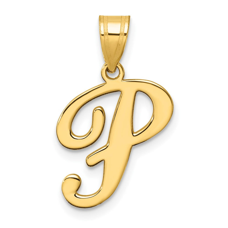 14K Yellow Gold Script Letter P Initial Pendant