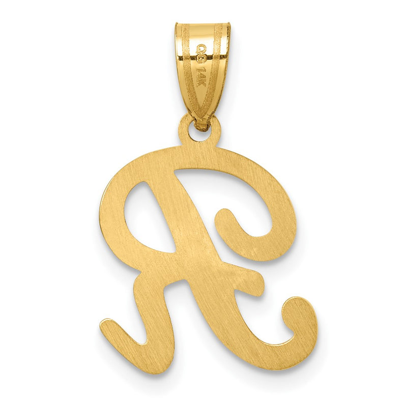 14K Yellow Gold Script Letter R Initial Pendant