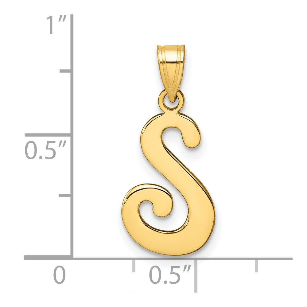 14K Yellow Gold Script Letter S Initial Pendant