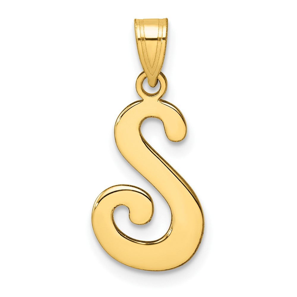 14K Yellow Gold Script Letter S Initial Pendant