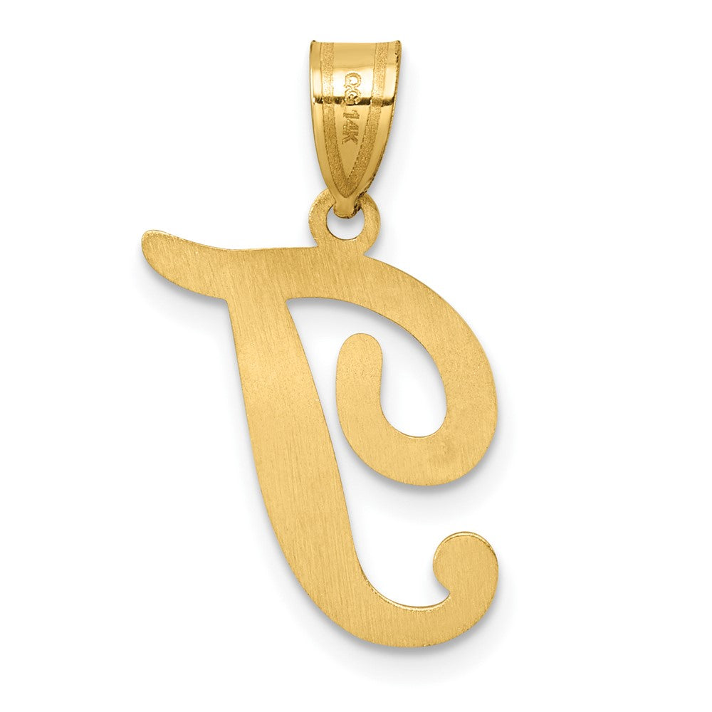 14K Yellow Gold Script Letter T Initial Pendant