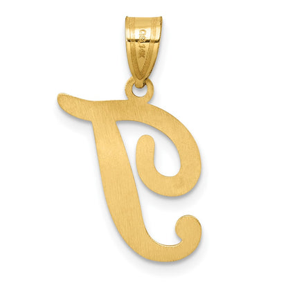 14K Yellow Gold Script Letter T Initial Pendant