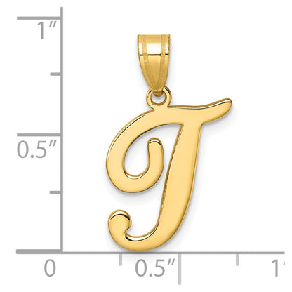 14K Yellow Gold Script Letter T Initial Pendant
