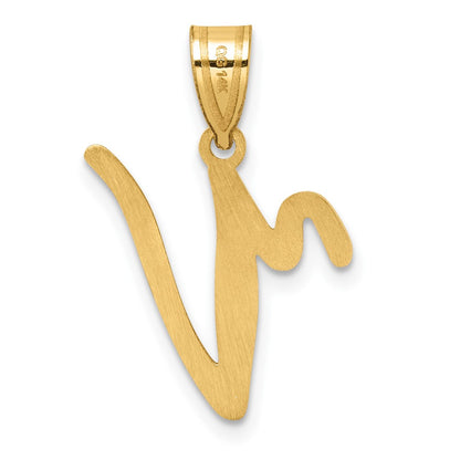 14K Yellow Gold Script Letter V Initial Pendant
