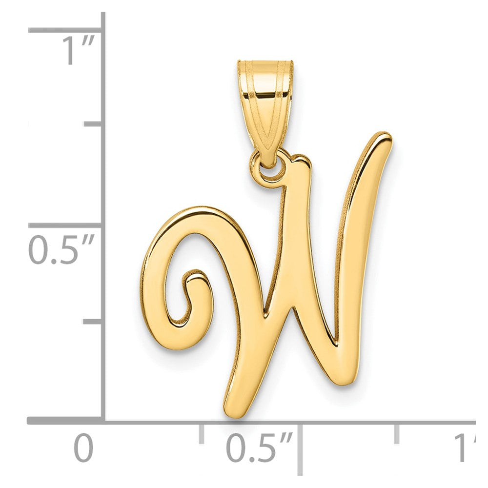 14K Yellow Gold Script Letter W Initial Pendant