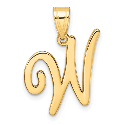 14K Yellow Gold Script Letter W Initial Pendant