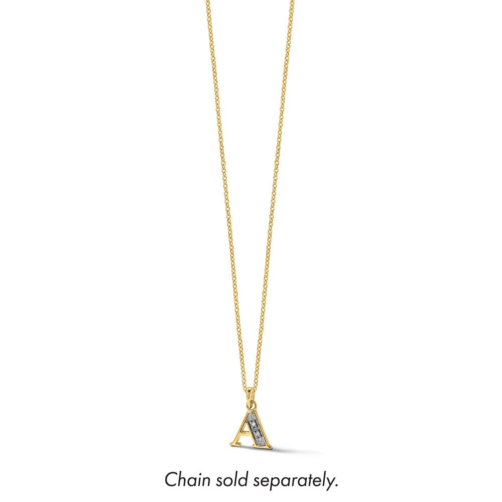 14K Yellow & Rhodium with Rhodium Diamond Letter Initial Pendant