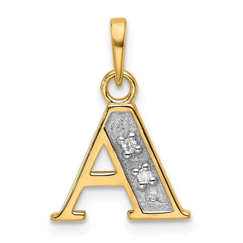 14K Yellow & Rhodium with Rhodium Diamond Letter Initial Pendant