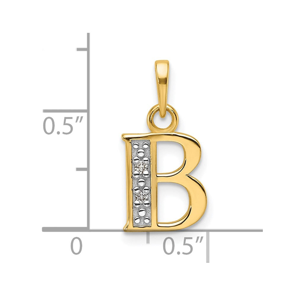 14K Yellow & Rhodium with Rhodium Diamond Letter B Initial Pendant