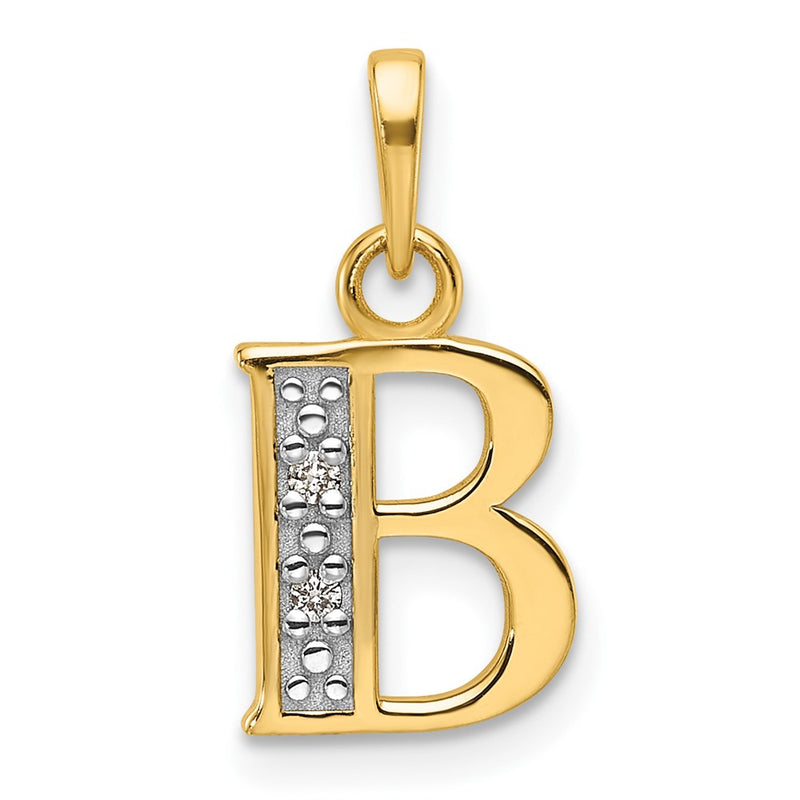 14K Yellow & Rhodium with Rhodium Diamond Letter B Initial Pendant