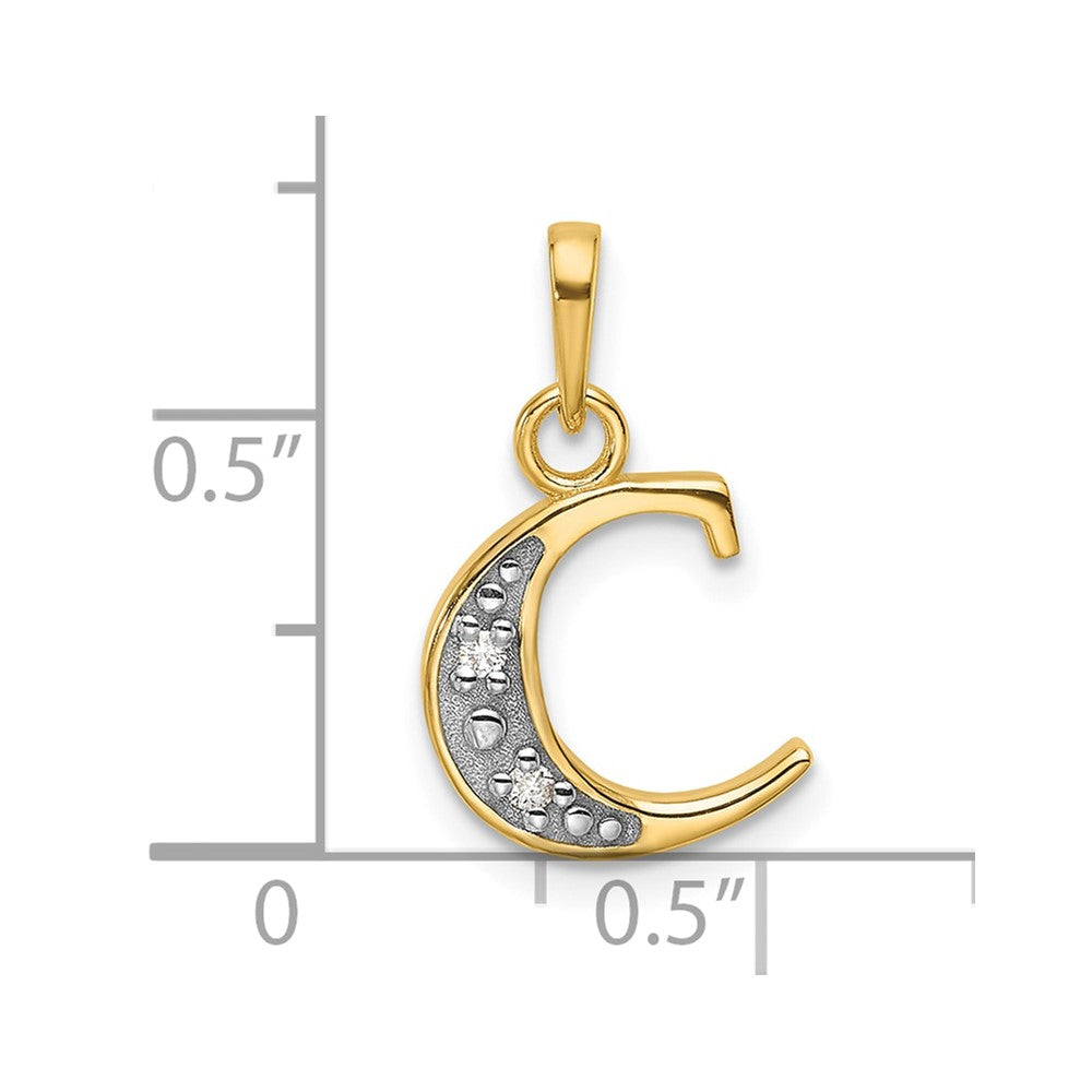 14K Yellow & Rhodium with Rhodium Diamond Letter C Initial Pendant