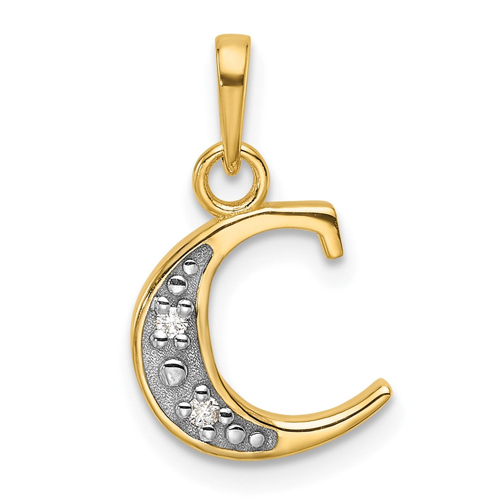 14K Yellow & Rhodium with Rhodium Diamond Letter C Initial Pendant