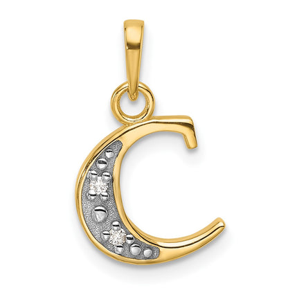 14K Yellow & Rhodium with Rhodium Diamond Letter C Initial Pendant