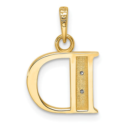 14K Yellow & Rhodium with Rhodium Diamond Letter D Initial Pendant