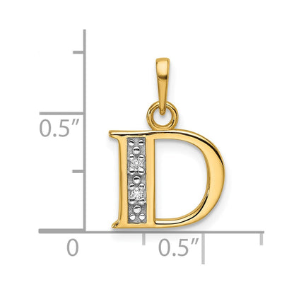 14K Yellow & Rhodium with Rhodium Diamond Letter D Initial Pendant