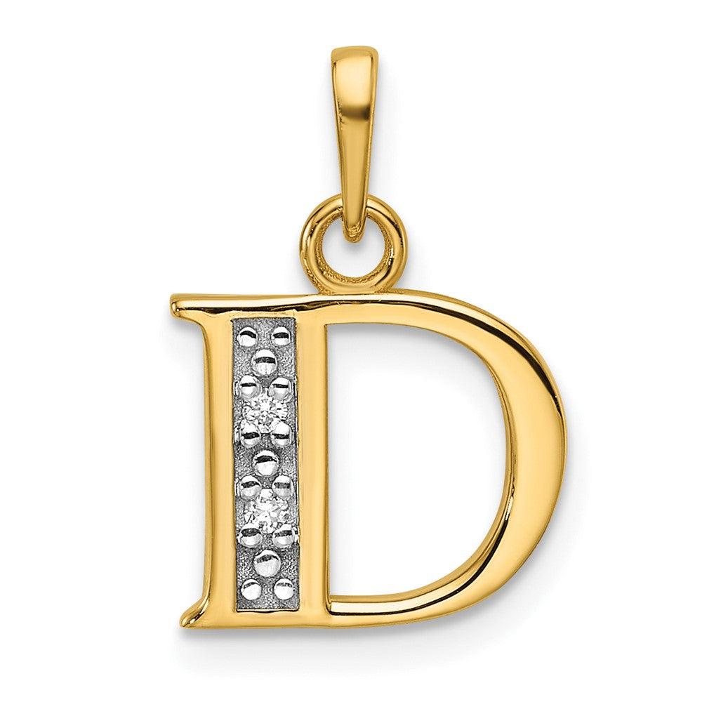 14K Yellow & Rhodium with Rhodium Diamond Letter D Initial Pendant