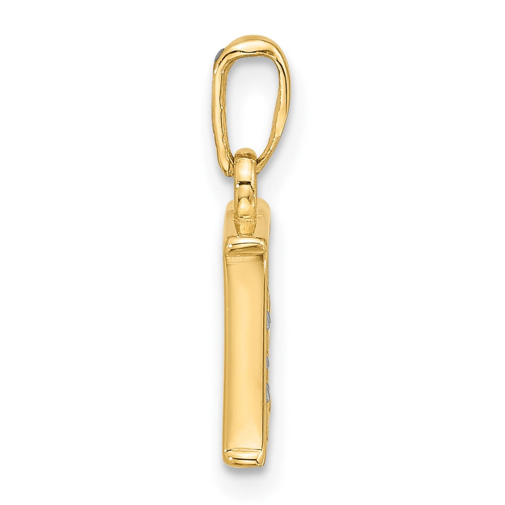 14K Yellow & Rhodium with Rhodium Diamond Letter E Initial Pendant