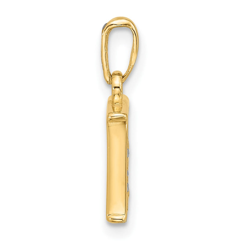14K Yellow & Rhodium with Rhodium Diamond Letter E Initial Pendant