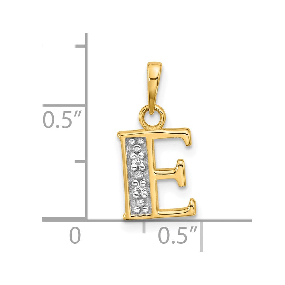 14K Yellow & Rhodium with Rhodium Diamond Letter E Initial Pendant