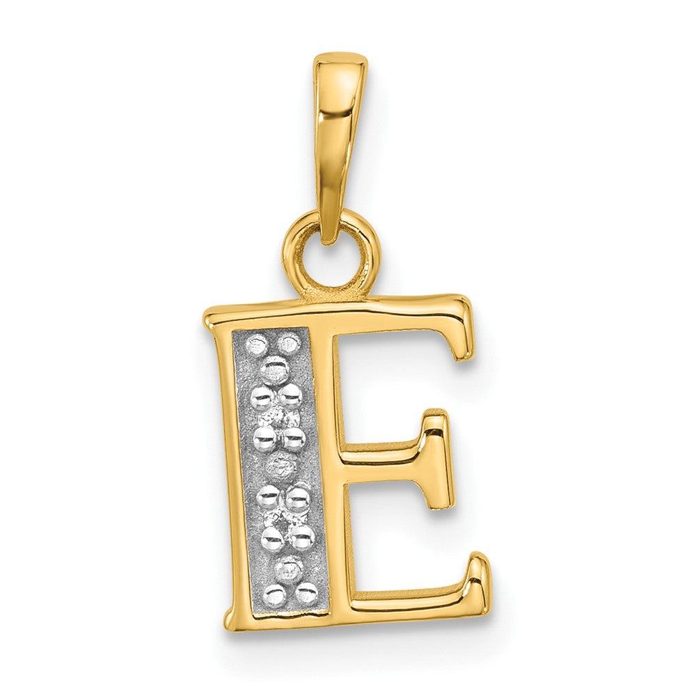 14K Yellow & Rhodium with Rhodium Diamond Letter E Initial Pendant