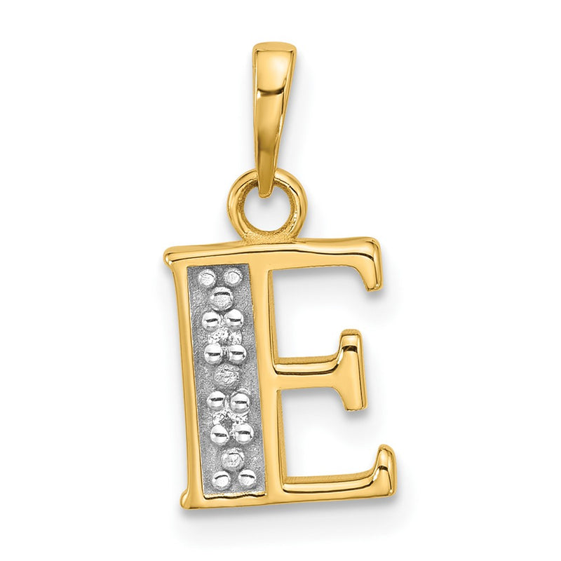 14K Yellow & Rhodium with Rhodium Diamond Letter E Initial Pendant