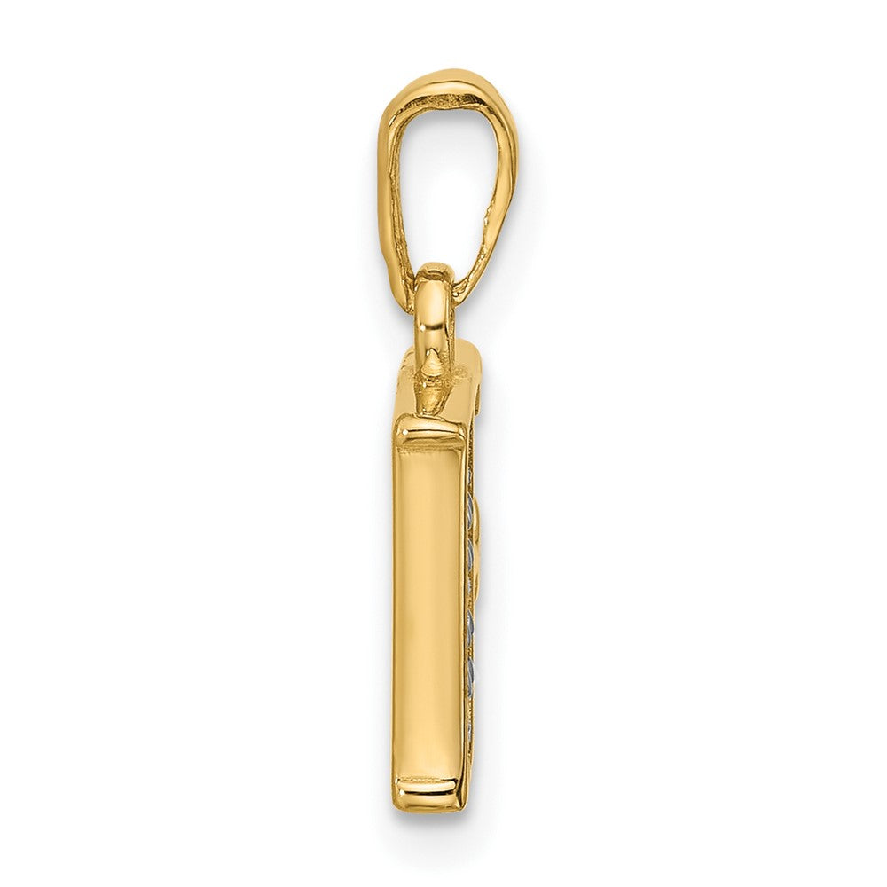 14K Yellow & Rhodium with Rhodium Diamond Letter F Initial Pendant