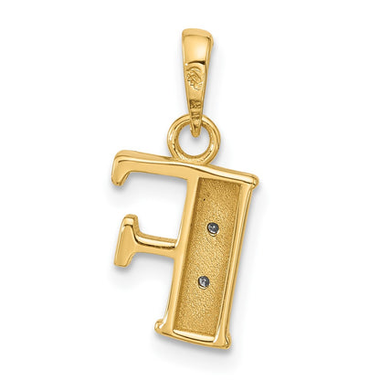 14K Yellow & Rhodium with Rhodium Diamond Letter F Initial Pendant