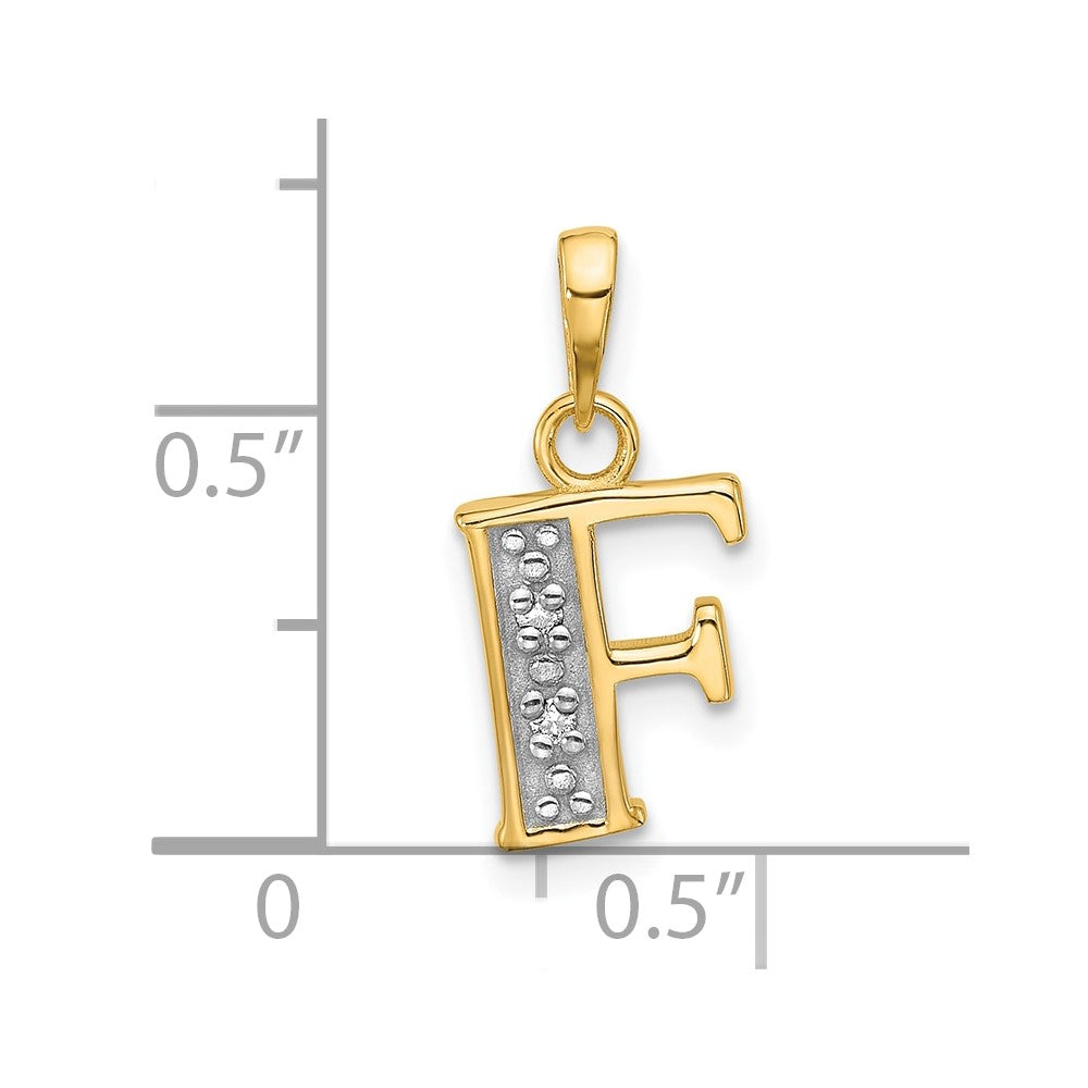 14K Yellow & Rhodium with Rhodium Diamond Letter F Initial Pendant
