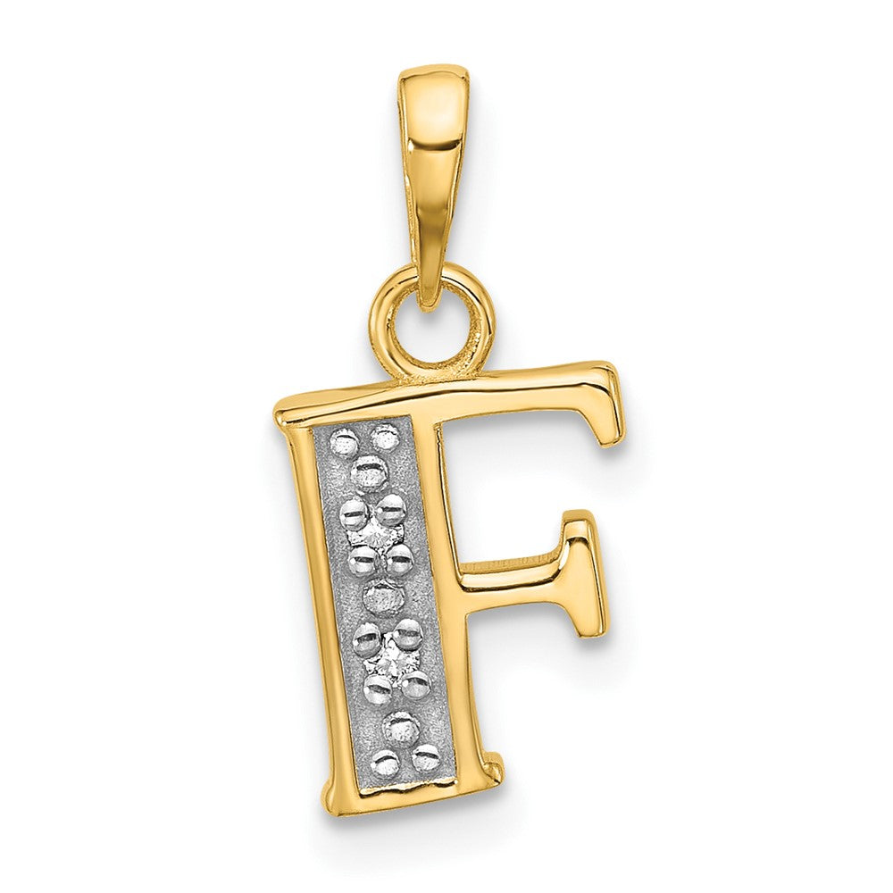 14K Yellow & Rhodium with Rhodium Diamond Letter F Initial Pendant