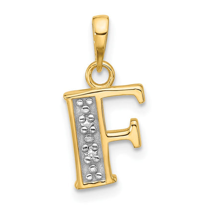 14K Yellow & Rhodium with Rhodium Diamond Letter F Initial Pendant