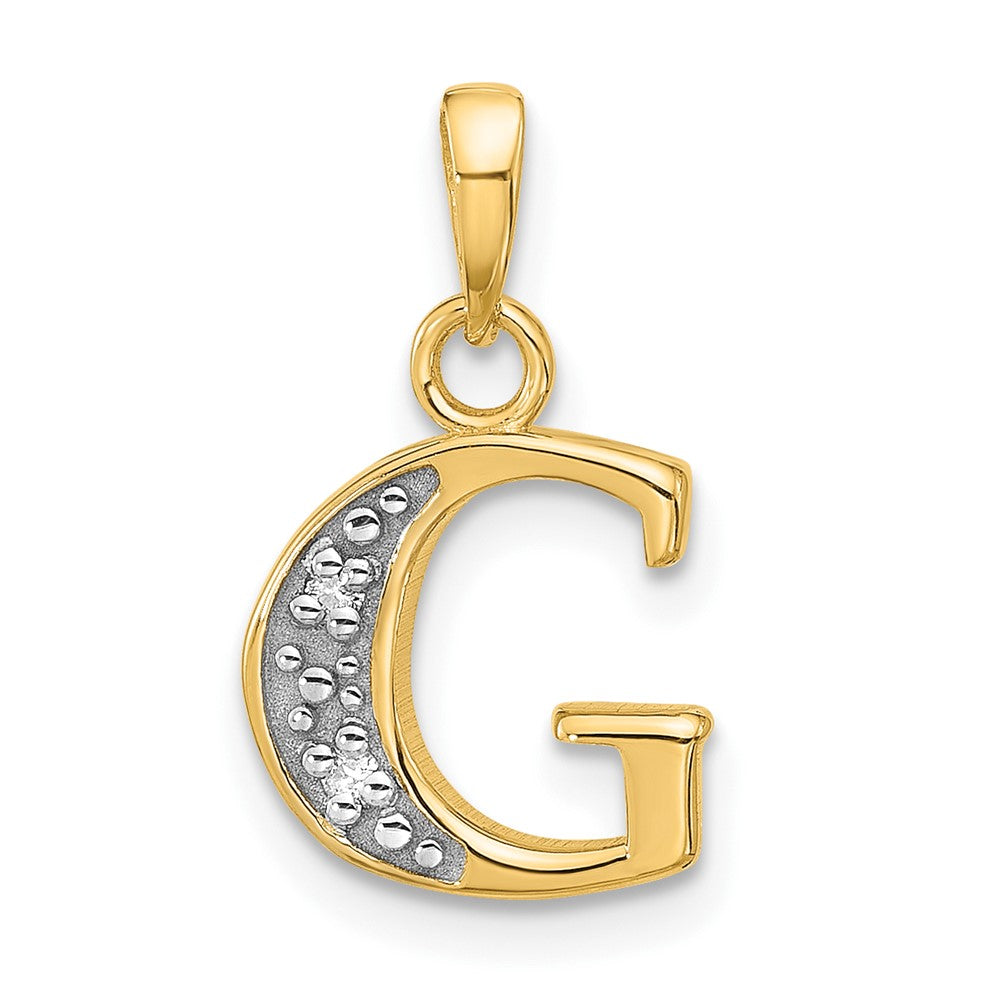 14K Yellow & Rhodium with Rhodium Diamond Letter G Initial Pendant