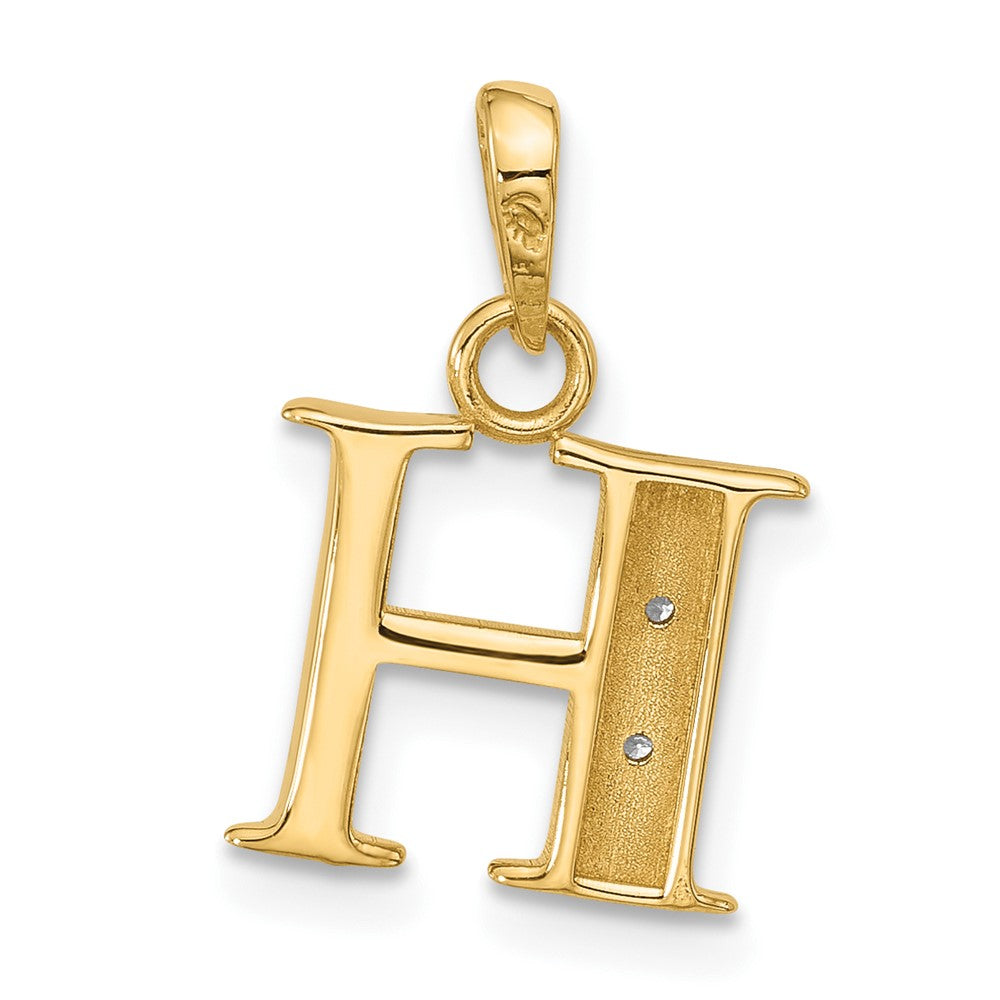 14K Yellow & Rhodium with Rhodium Diamond Letter H Initial Pendant