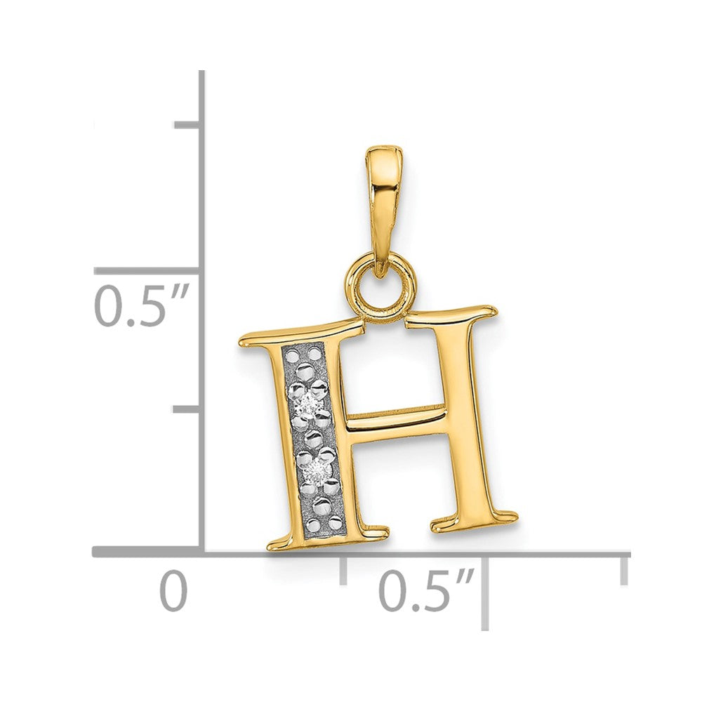 14K Yellow & Rhodium with Rhodium Diamond Letter H Initial Pendant