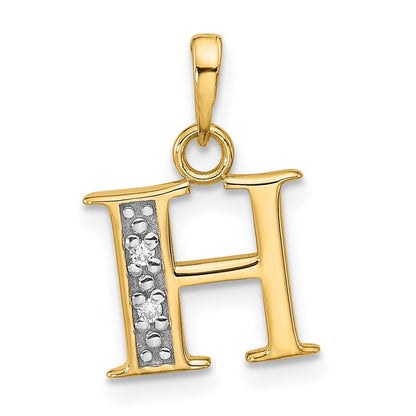 14K Yellow & Rhodium with Rhodium Diamond Letter H Initial Pendant