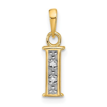 14K Yellow & Rhodium with Rhodium Diamond Letter I Initial Pendant