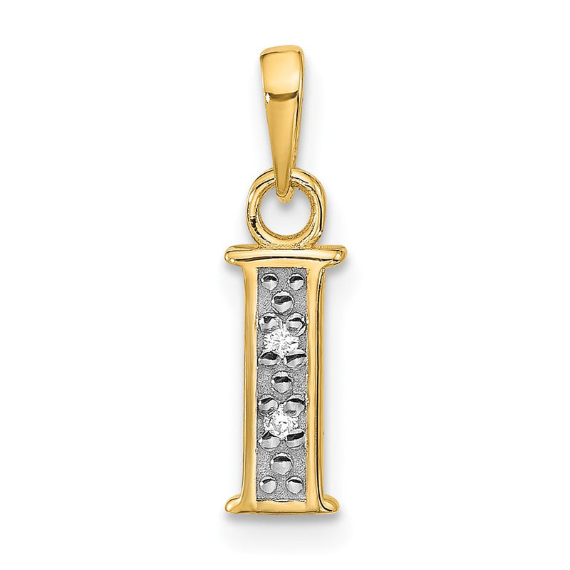 14K Yellow & Rhodium with Rhodium Diamond Letter I Initial Pendant