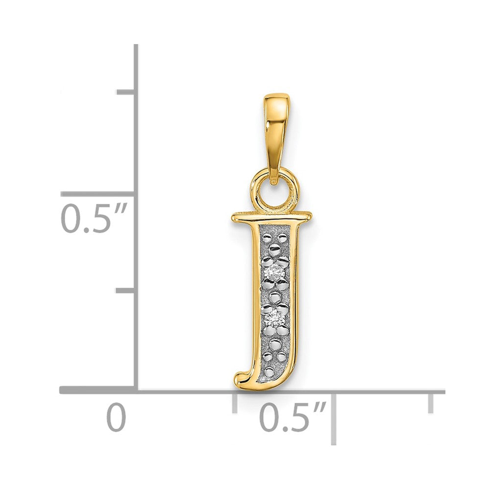 14K Yellow & Rhodium with Rhodium Diamond Letter J Initial Pendant