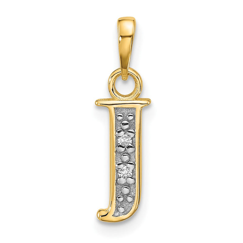 14K Yellow & Rhodium with Rhodium Diamond Letter J Initial Pendant