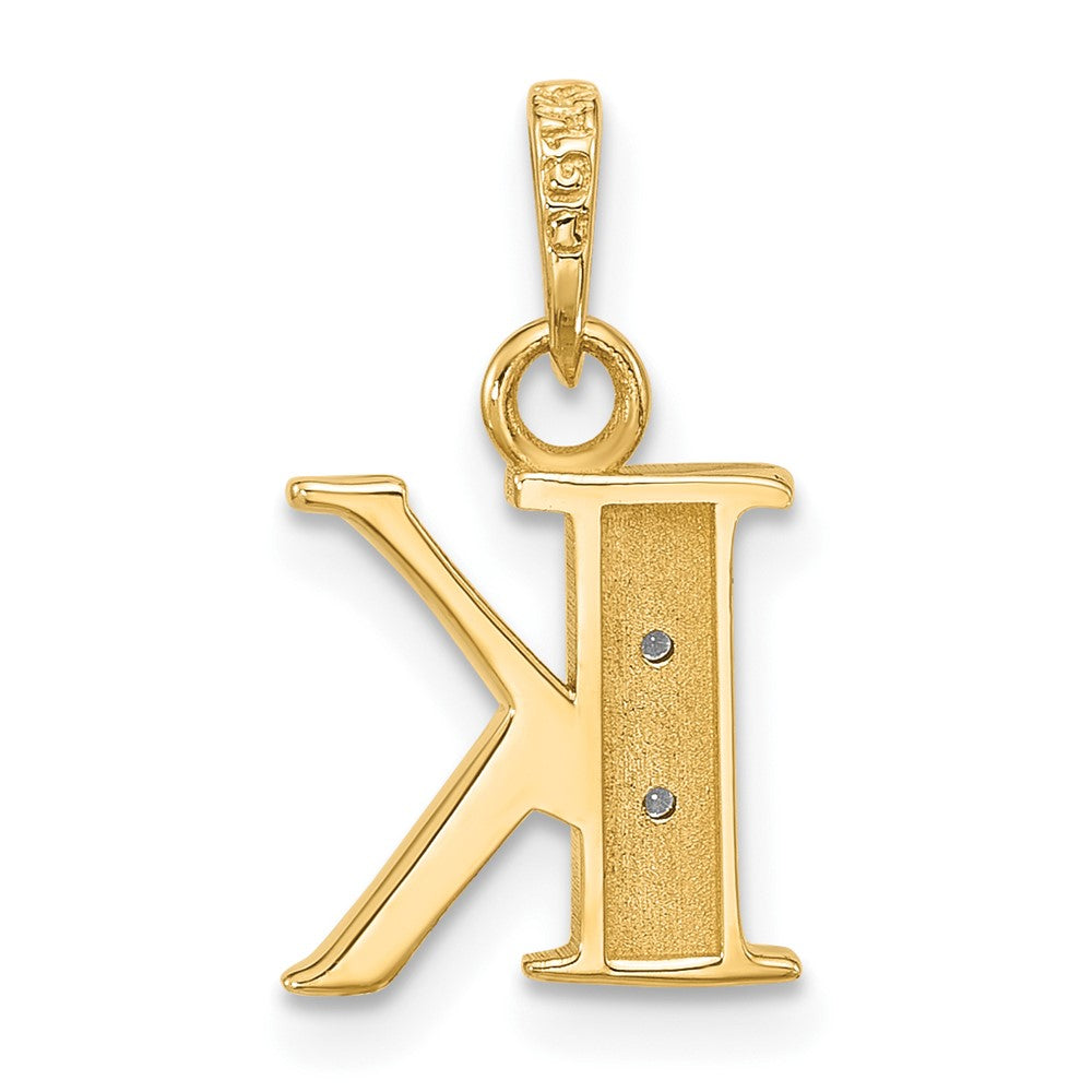 14K Yellow & Rhodium with Rhodium Diamond Letter K Initial Pendant
