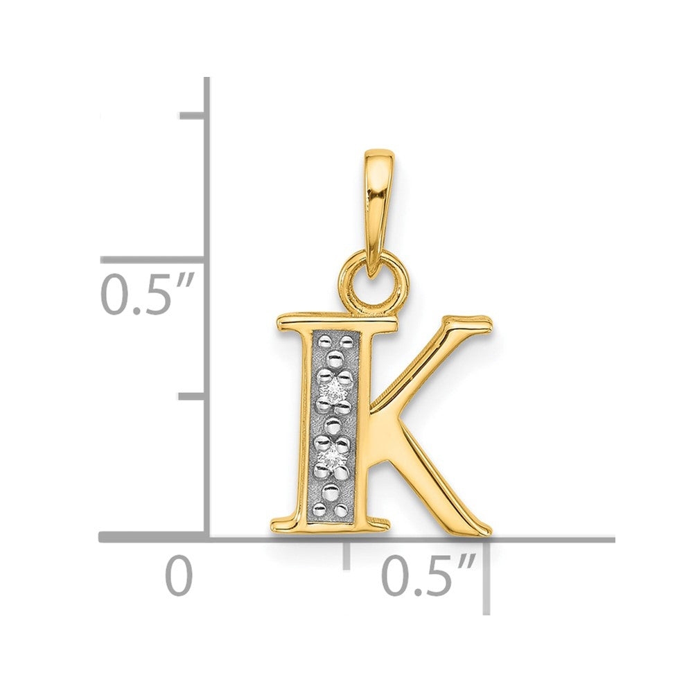 14K Yellow & Rhodium with Rhodium Diamond Letter K Initial Pendant