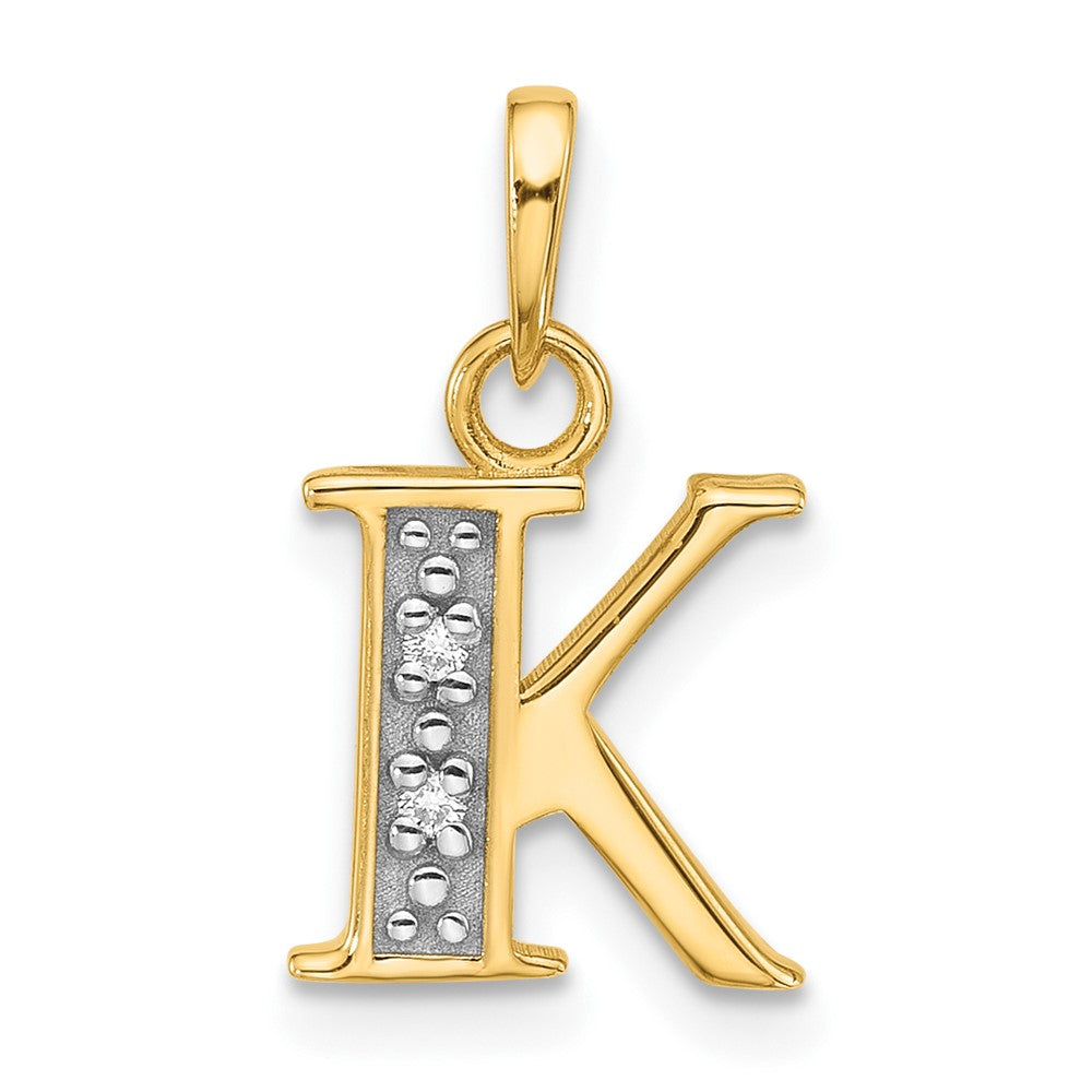 14K Yellow & Rhodium with Rhodium Diamond Letter K Initial Pendant