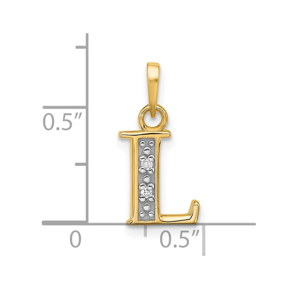 14K Yellow & Rhodium with Rhodium Diamond Letter L Initial Pendant