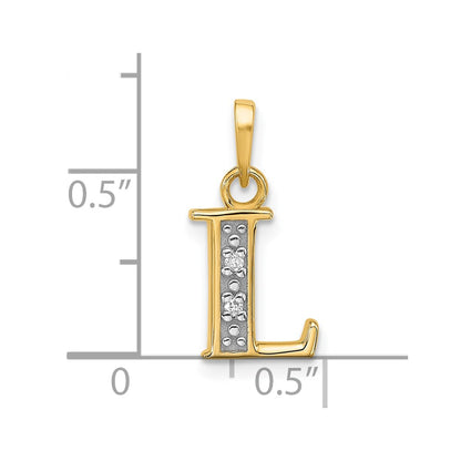 14K Yellow & Rhodium with Rhodium Diamond Letter L Initial Pendant